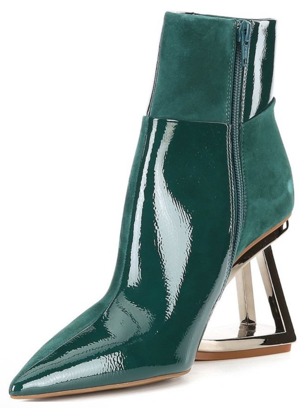 Gianni Bini Green Patent & Suede Sculptural Metallic Heel Ankle Boots NWOB $179